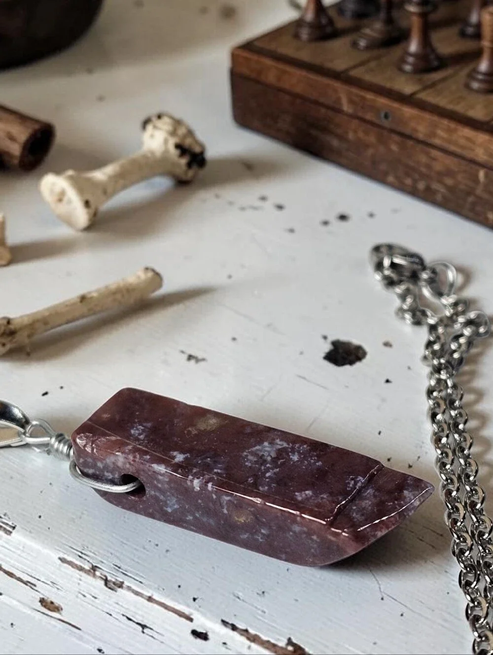 Handcrafted Maroon Stone Pendant Necklace for Men Or Women